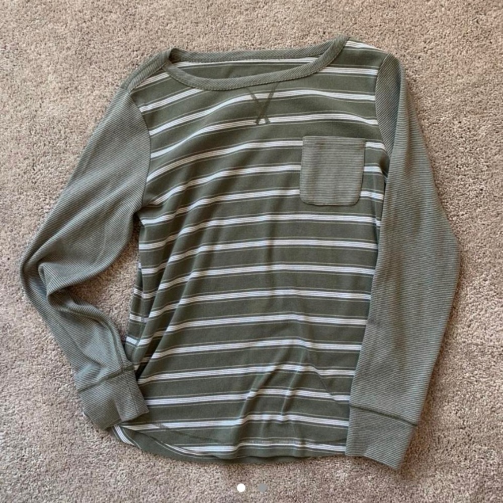 Simple Striped Green Long-sleeve